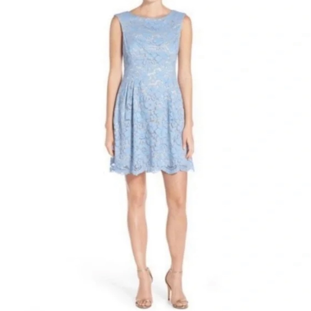 Vince Camuto Light Blue Floral Overlay Lace Dress Size 12